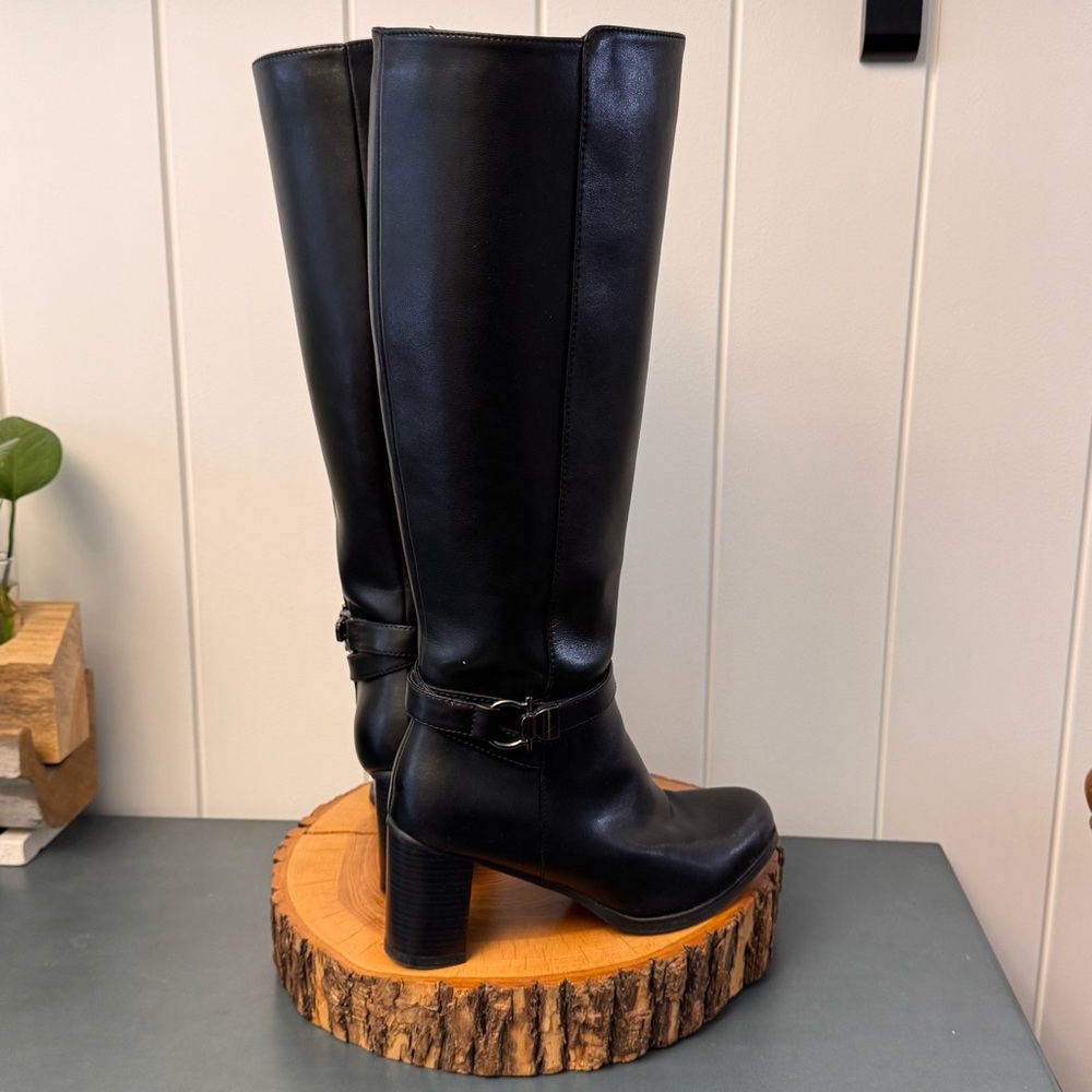 Classic Tall Black Water Resistant Riding Boots by Aqua Diva, Synthetic size 38M - Picture 4 of 8